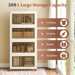 Gymax 4-Pack Stackable Storage Boxes 208L Collapsible Plastic Storage Bins in White - thumbnail 3