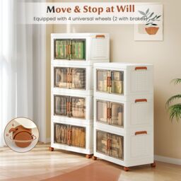 Gymax 4-Pack Stackable Storage Boxes 208L Collapsible Plastic Storage Bins in White - thumbnail 5