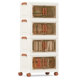 Gymax 4-Pack Stackable Storage Boxes 208L Collapsible Plastic Storage Bins in White - thumbnail 1