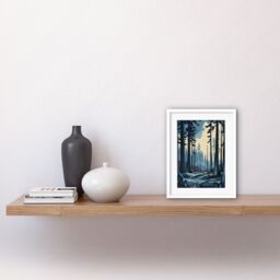 "Artery8 Wall Art Print Taiga Boreal Forest Winter Landscape Artwork Framed 9X7 Inch in White - Size: W7"" x H9""" - thumbnail 2