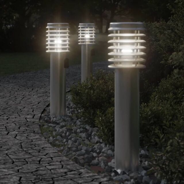 Berkfield Home Outdoor Floor Lamps with Outlet 3pcs Silver 60 cm Stainless Steel - image 1