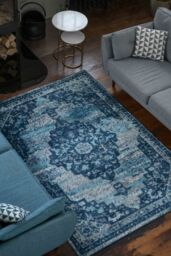 Kukoon Navy Blue Traditional Medallion Bordered Living Area Rug - Size: 200 cm x 290 cm - thumbnail 2