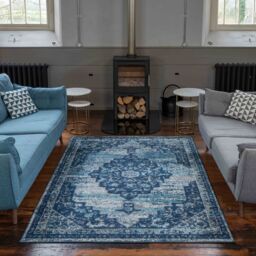 Kukoon Navy Blue Traditional Medallion Bordered Living Area Rug - Size: 200 cm x 290 cm - thumbnail 3