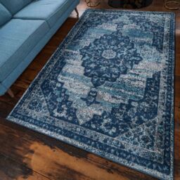 Kukoon Navy Blue Traditional Medallion Bordered Living Area Rug - Size: 200 cm x 290 cm - thumbnail 4