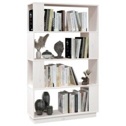 Berkfield Home Book Cabinet/Room Divider White 80x25x132 cm Solid Wood Pine - Size: 80 x 25 x 132 cm - thumbnail 4