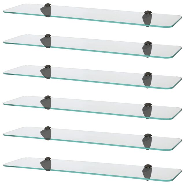 Harbour Housewares 6x Rounded Floating Glass Shelves - 60cm Bathroom Storage Display Unit in Black - image 1