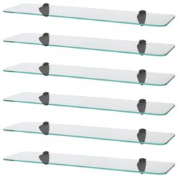 Harbour Housewares 6x Rounded Floating Glass Shelves - 60cm Bathroom Storage Display Unit in Black