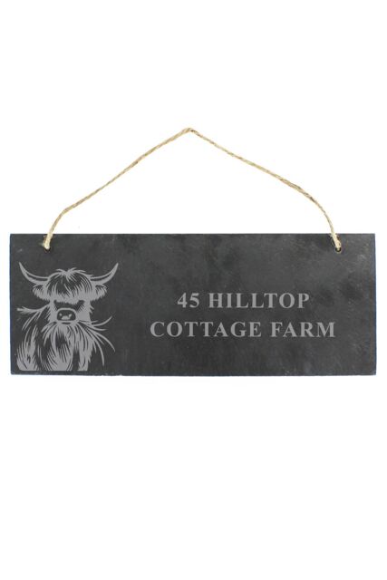 Personalised Memento Company Personalised Highland Cow Slate Sign in Black - image 1