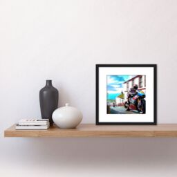 Artery8 Isle of Man Tt Races Motorbike Motorsport Watercolour Street Scene Square Wooden Framed Wall Art Print Picture 8X8 Inch in Black - thumbnail 2