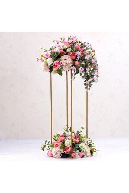 H&O Direct Metal Rectangular Flower Stand Pedestal Wedding Party Ornament in Gold - Size: Small - image 1