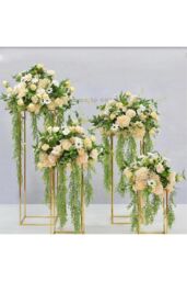 H&O Direct Metal Rectangular Flower Stand Pedestal Wedding Party Ornament in Gold - Size: Small - thumbnail 2