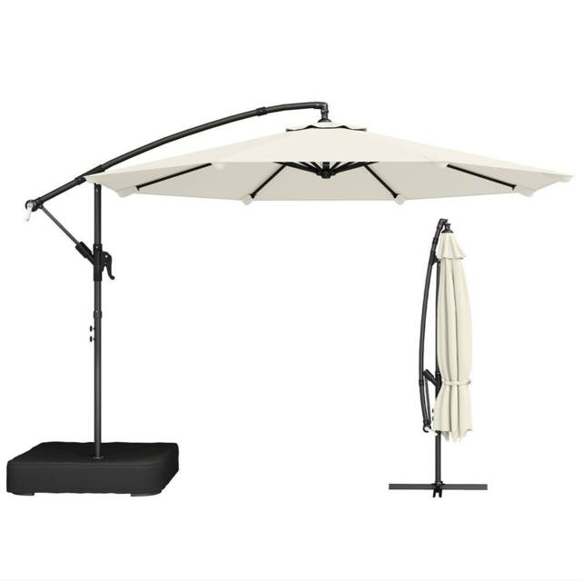 Nordara Cream-3m Garden Cantilever Banana Parasol with Cross Base in Cream - Size: 100 cm x 15 cm - image 1