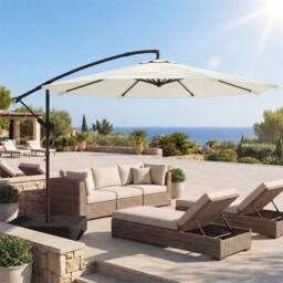 Nordara Cream-3m Garden Cantilever Banana Parasol with Cross Base in Cream - Size: 100 cm x 15 cm - thumbnail 5