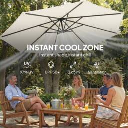 Nordara Cream-3m Garden Cantilever Banana Parasol with Cross Base in Cream - Size: 100 cm x 15 cm - thumbnail 2