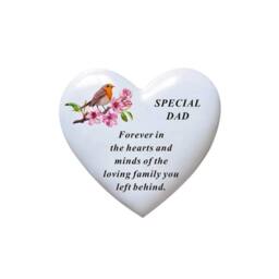 David Fischhoff White Graveside Memorial Heart Robin Ornament Plaque Dad - thumbnail 1
