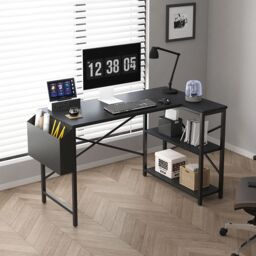 MCC Direct Computer Desk L Shaped Corner Desk with Adjustable shelves - Lotus 100 in Black