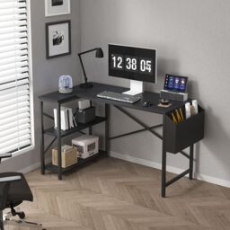 MCC Direct Computer Desk L Shaped Corner Desk with Adjustable shelves - Lotus 100 in Black - thumbnail 2