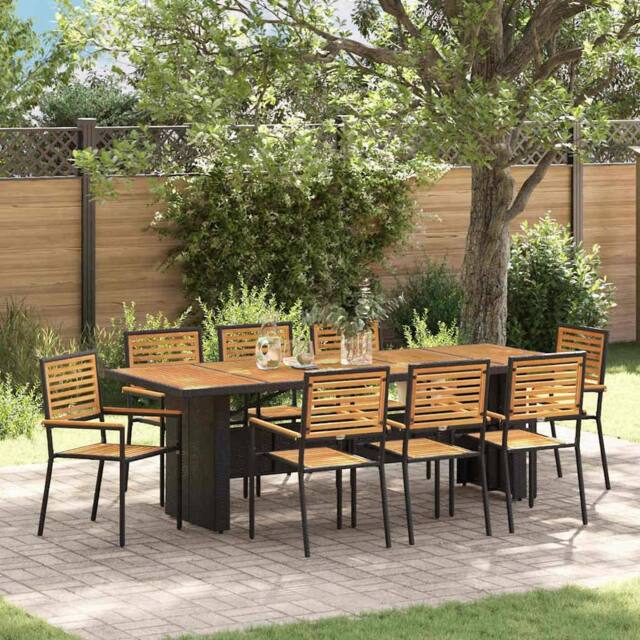 Berkfield Home 9 Piece Garden Dining Set Black Poly Rattan Acacia - image 1