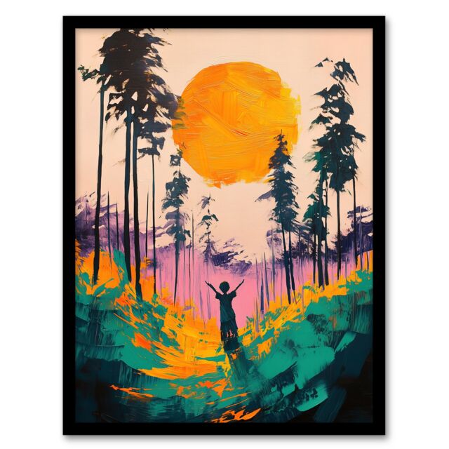 "Artery8 Sunrise Joy Abstract Forest Landscape Painting Framed Art Print in Pink - Size: W12"" x H16""" - image 1
