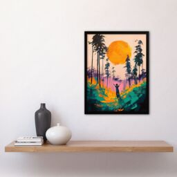 "Artery8 Sunrise Joy Abstract Forest Landscape Painting Framed Art Print in Pink - Size: W12"" x H16""" - thumbnail 4