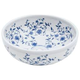 Berkfield Home Durable Countertop Basin White & Blue Round Œ¶41x14 cm Ceramic - Size: 41x14 cm - thumbnail 1