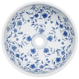 Berkfield Home Durable Countertop Basin White & Blue Round Œ¶41x14 cm Ceramic - Size: 41x14 cm - thumbnail 4