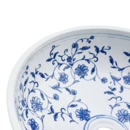 Berkfield Home Durable Countertop Basin White & Blue Round Œ¶41x14 cm Ceramic - Size: 41x14 cm - thumbnail 5