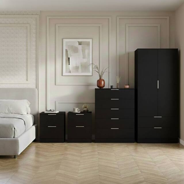 Home Discount Vida Designs Trega 4Pc Bedroom Set(2Dr Bedsidex2, 5Dr Chest, Wardrobe) in Black - image 1