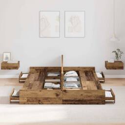 Berkfield Home Storage Bed Frame Old wood 135 x 190 cm Particle board in Brown - thumbnail 4