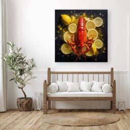"Warren Reed - Designer Lobster On Lemons Canvas - Size: W30"" x H30""" - thumbnail 1