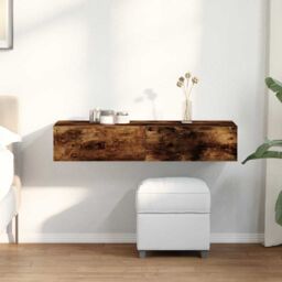 Berkfield Home Wall Shelf with Drawers Smoked Oak 100x36x19 cm Engineered Wood in Brown - Size: 100 x 36 x 19 cm