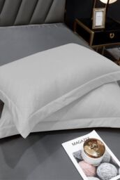 Ezysleep 100% Egyptian Cotton Grey Oxford Pillowcase Set in Silver - Size: Standard Pillow Case