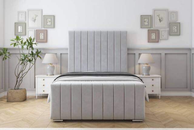 "Sloomy California Plush Frame-Mattress - 50"" Upholstered Headboard in Silver - Size: Single" - image 1
