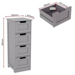 HD Designs Priano 4 Drawer Freestanding Unit Bathroom Storage 810 x 300 x 300 mm in Dark Grey - thumbnail 3