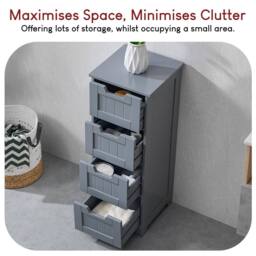 HD Designs Priano 4 Drawer Freestanding Unit Bathroom Storage 810 x 300 x 300 mm in Dark Grey - thumbnail 6