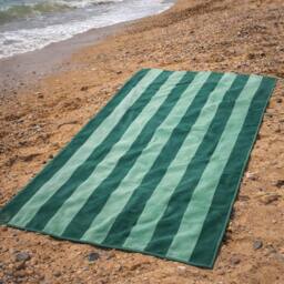Misona Extra Large Striped Beach Towel - 100% Cotton in Green - thumbnail 8
