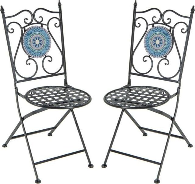 Costway Mosaic Chairs for Patio Set of 2 Metal Folding Chairs in Blue - image 1