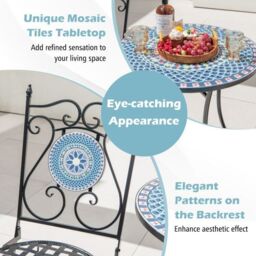 Costway Mosaic Chairs for Patio Set of 2 Metal Folding Chairs in Blue - thumbnail 3