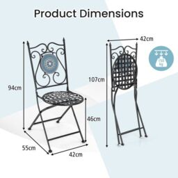Costway Mosaic Chairs for Patio Set of 2 Metal Folding Chairs in Blue - thumbnail 2