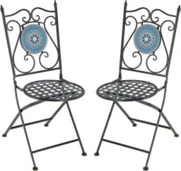 Costway Mosaic Chairs for Patio Set of 2 Metal Folding Chairs in Blue - thumbnail 1