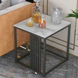 KORVIXA 2 Tier Marble Simple Coffee Table in White - Size: 100 cm x 100 cm - thumbnail 3