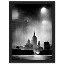 Artery8 1950s Black & White New York Rainy Mist Cityscape Artwork Framed Wall Art Print A4 - thumbnail 1