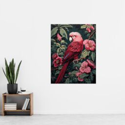 "Artery8 Wall Art Print Parrot on Blooming Flower Tree Branch Vintage Painting Burgundy Pink Green Jungle Bird Portrait Poster - Size: W18"" x H24""" - thumbnail 4