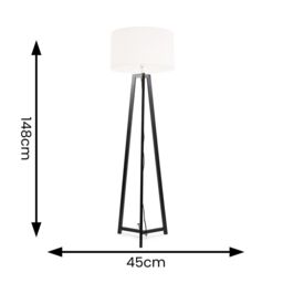 ValueLights Lottie Black Wood Tripod Floor Lamp with Boucle Drum Shade in Cream - thumbnail 4