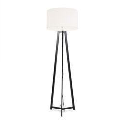 ValueLights Lottie Black Wood Tripod Floor Lamp with Boucle Drum Shade in Cream - thumbnail 2