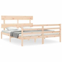 Berkfield Home Bed Frame with Headboard 160x200 cm Solid Wood in Light Oak - thumbnail 1