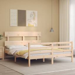 Berkfield Home Bed Frame with Headboard 160x200 cm Solid Wood in Light Oak - thumbnail 2