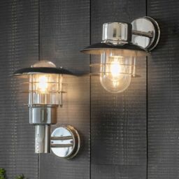 Loops 2 PACK IP44 Outdoor Wall Lamp Stainless Steel Caged Glass Lantern Down Light in Metallics - thumbnail 5