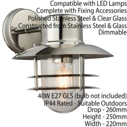 Loops 2 PACK IP44 Outdoor Wall Lamp Stainless Steel Caged Glass Lantern Down Light in Metallics - thumbnail 2