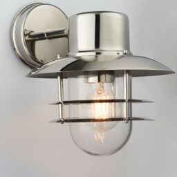 Loops 2 PACK IP44 Outdoor Wall Lamp Stainless Steel Caged Glass Lantern Down Light in Metallics - thumbnail 4